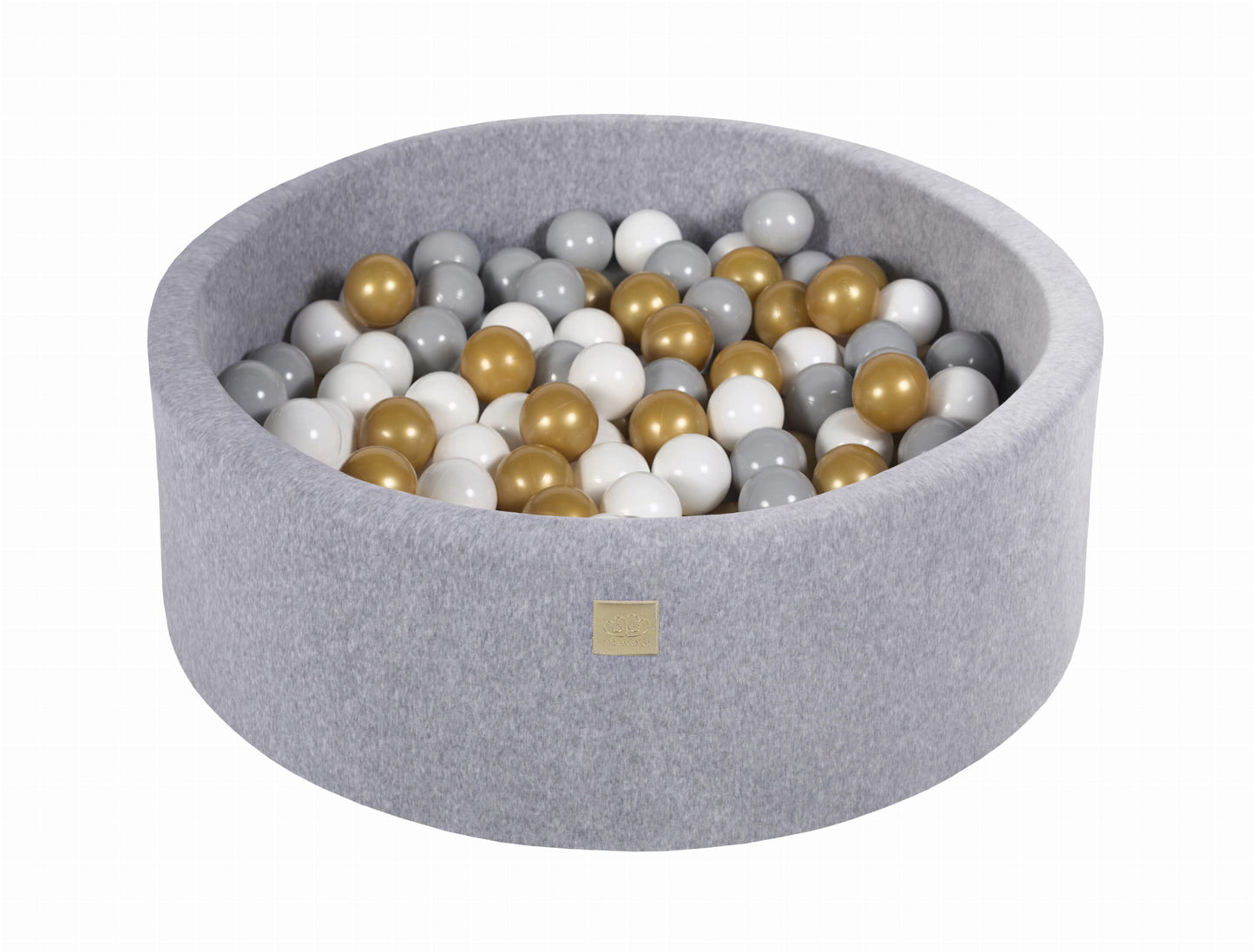 Round ball pit with 200 balls, 90x30cm, light gray, velvet