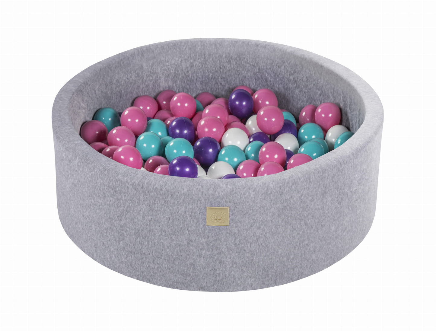 Round ball pit with 200 balls, 90x30cm, light gray, velvet