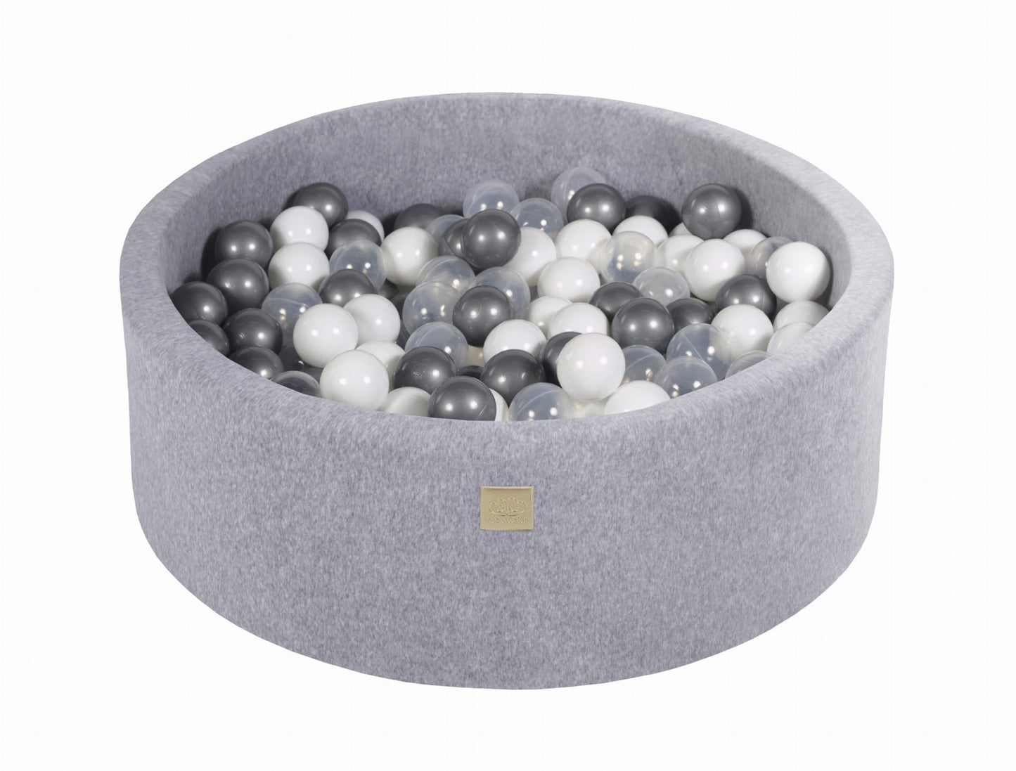 Round ball pit with 200 balls, 90x30cm, light gray, velvet