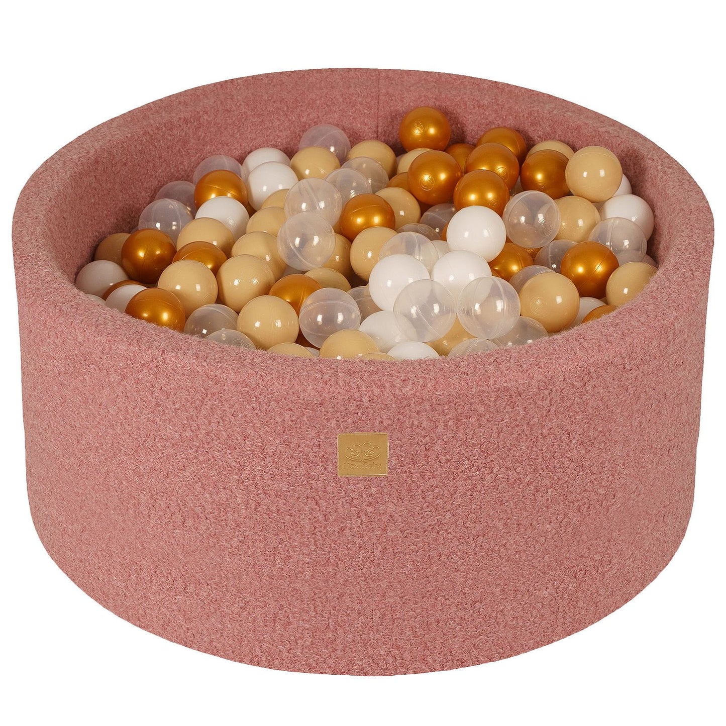 Round ball pit with 300 balls, 90x40cm, pink, bouclé
