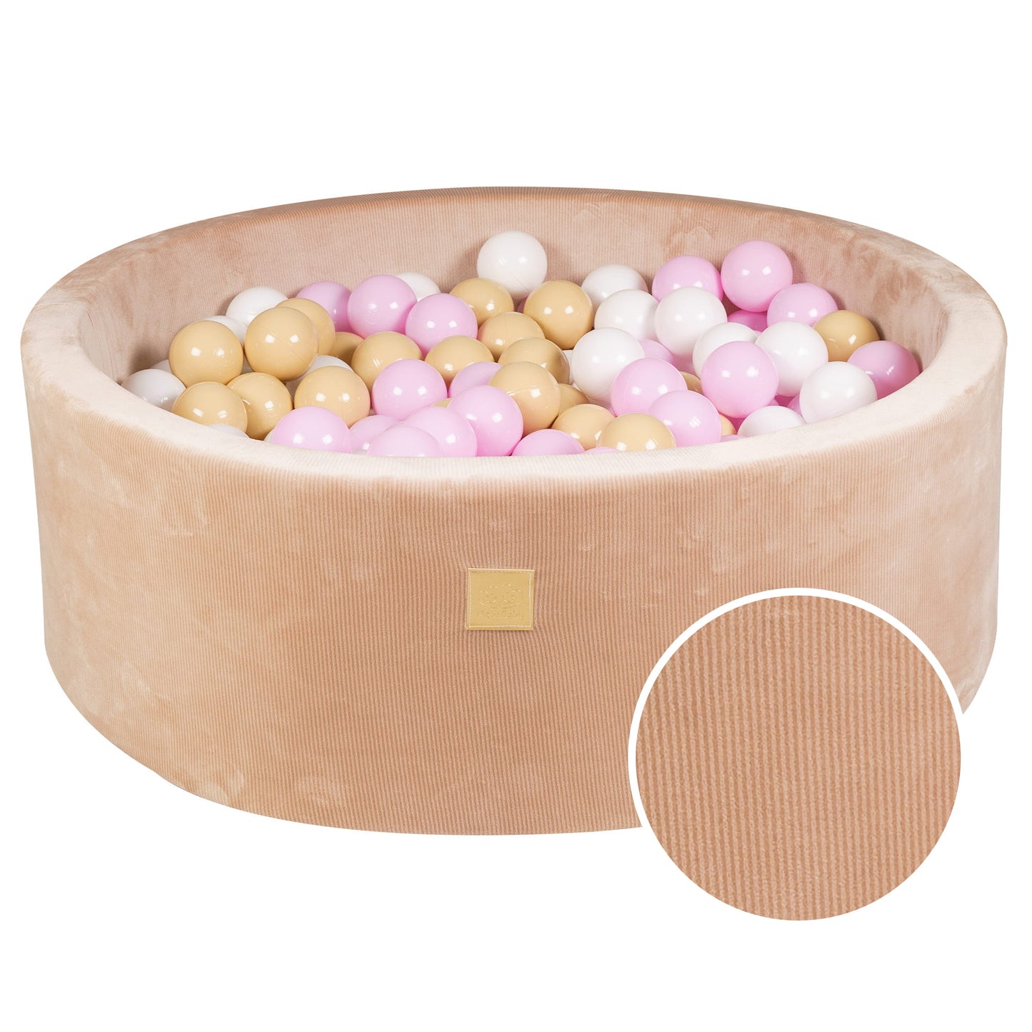 Round ball pit with 200 balls, 90x30cm, sand, velvet corduroy