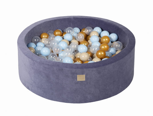 Round ball pit with 200 balls, 90x30cm, blue-grey, velvet