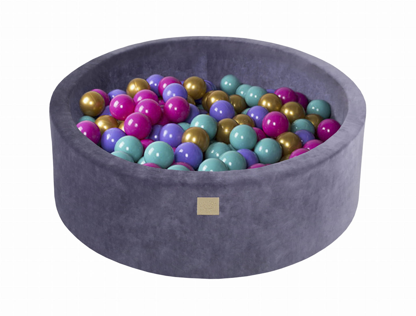 Round ball pit with 200 balls, 90x30cm, blue-grey, velvet