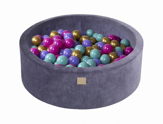 Ronde ballenbak met 200 ballen, 90x30cm, blauwgrijs, fluweel