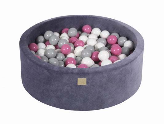 Ronde ballenbak met 200 ballen, 90x30cm, blauwgrijs, fluweel