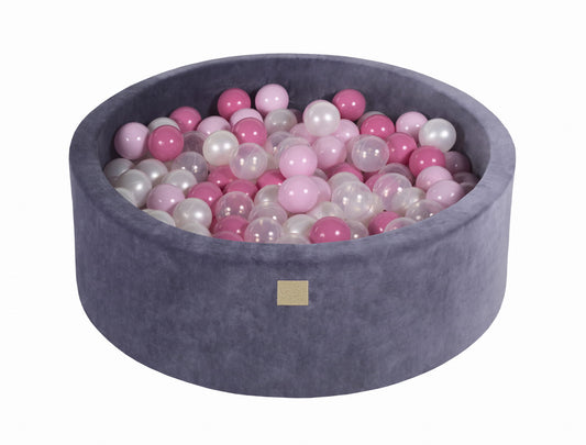 Round ball pit with 200 balls, 90x30cm, blue-grey, velvet