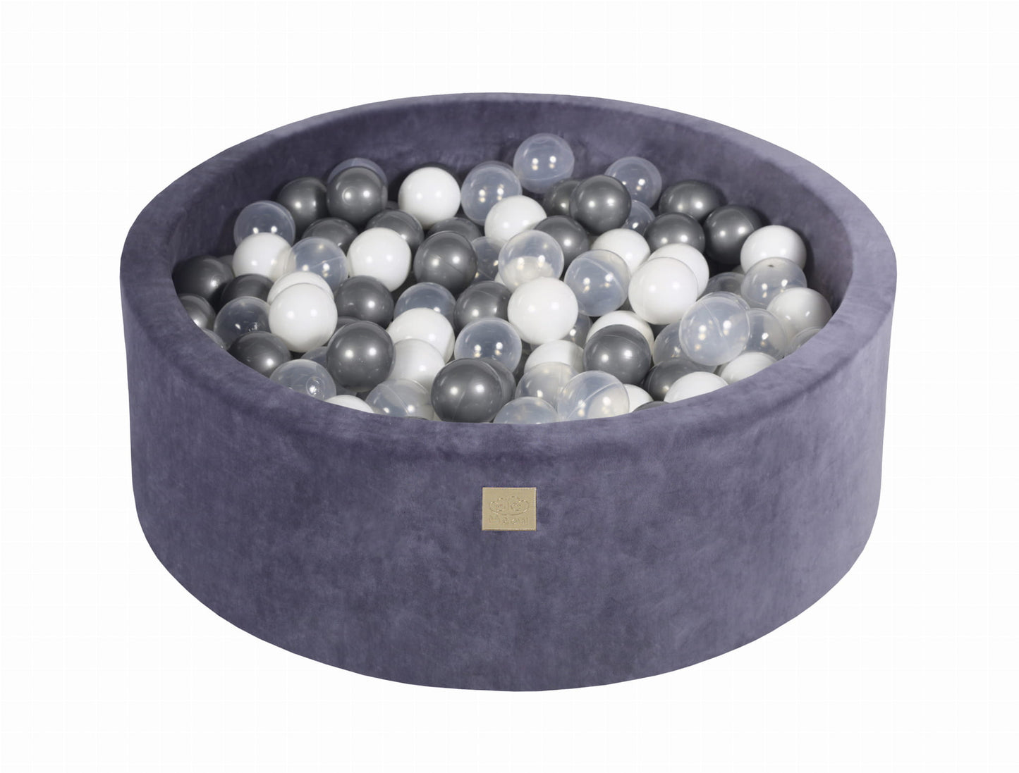 Round ball pit with 200 balls, 90x30cm, blue-grey, velvet