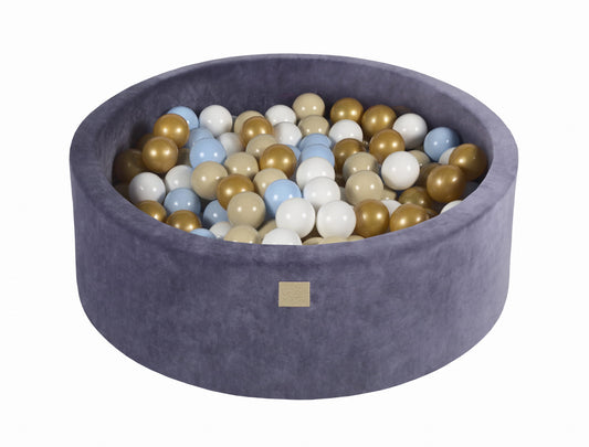 Round ball pit with 200 balls, 90x30cm, blue-grey, velvet