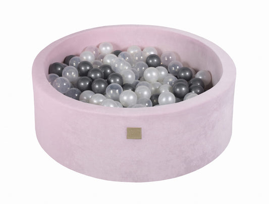 Ronde ballenbak met 200 ballen, 90x30cm, lichtroze, fluweel