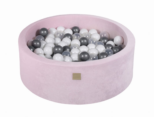 Ronde ballenbak met 200 ballen, 90x30cm, lichtroze, fluweel