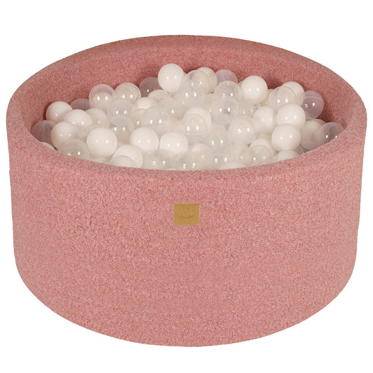 Ronde ballenbak met 300 ballen, 90x40cm, roze, bouclé