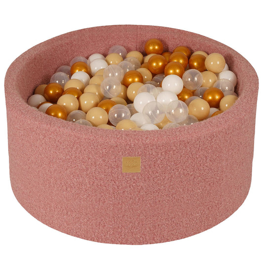 Ronde ballenbak met 300 ballen, 90x40cm, roze, bouclé