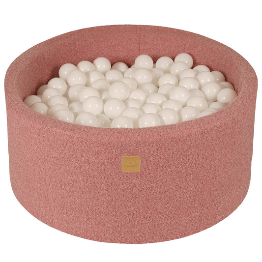 Ronde ballenbak met 300 ballen, 90x40cm, roze, bouclé