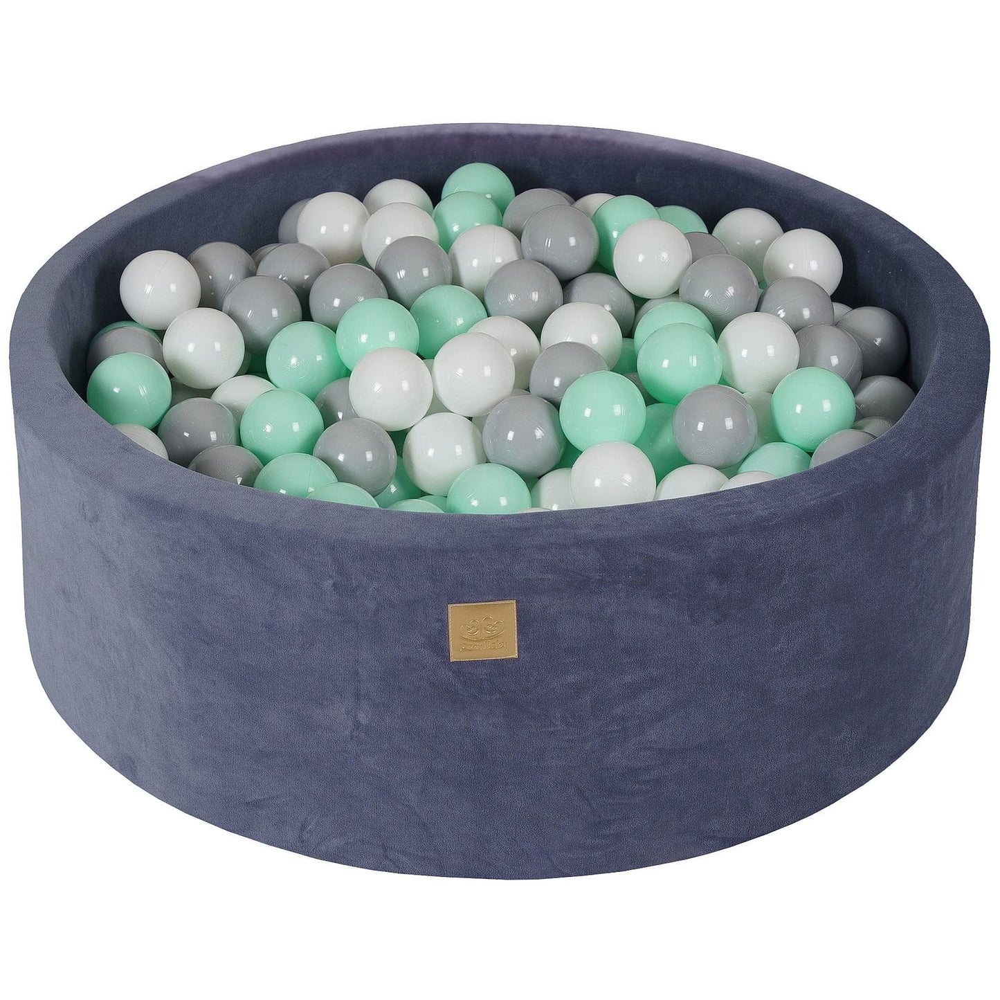 Round ball pit with 200 balls, 90x30cm, grey-blue, velvet