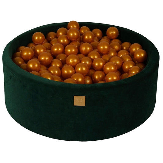 Round ball pit with 200 balls, 90x30cm, dark green, velvet