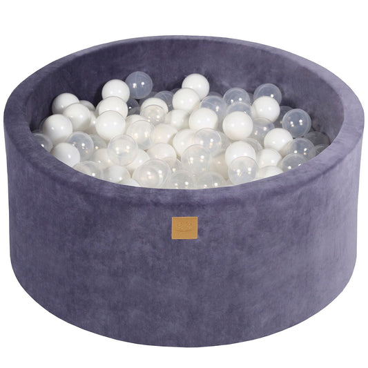 Ronde ballenbak met 300 ballen, 90x40cm, grijsblauw, fluweel