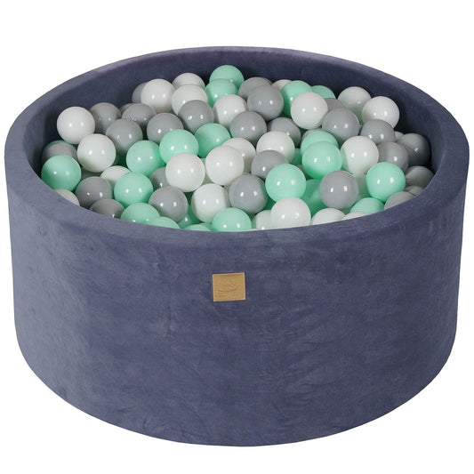 Ronde ballenbak met 300 ballen, 90x40cm, grijsblauw, fluweel