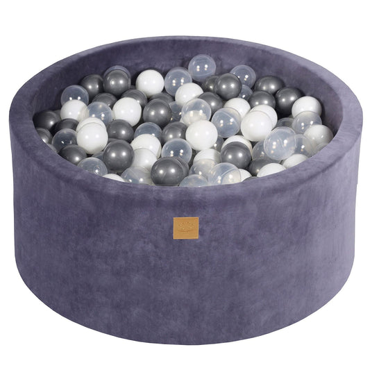 Round Ball Pit with 300 balls, 90x40cm, Gray Blue, Velvet