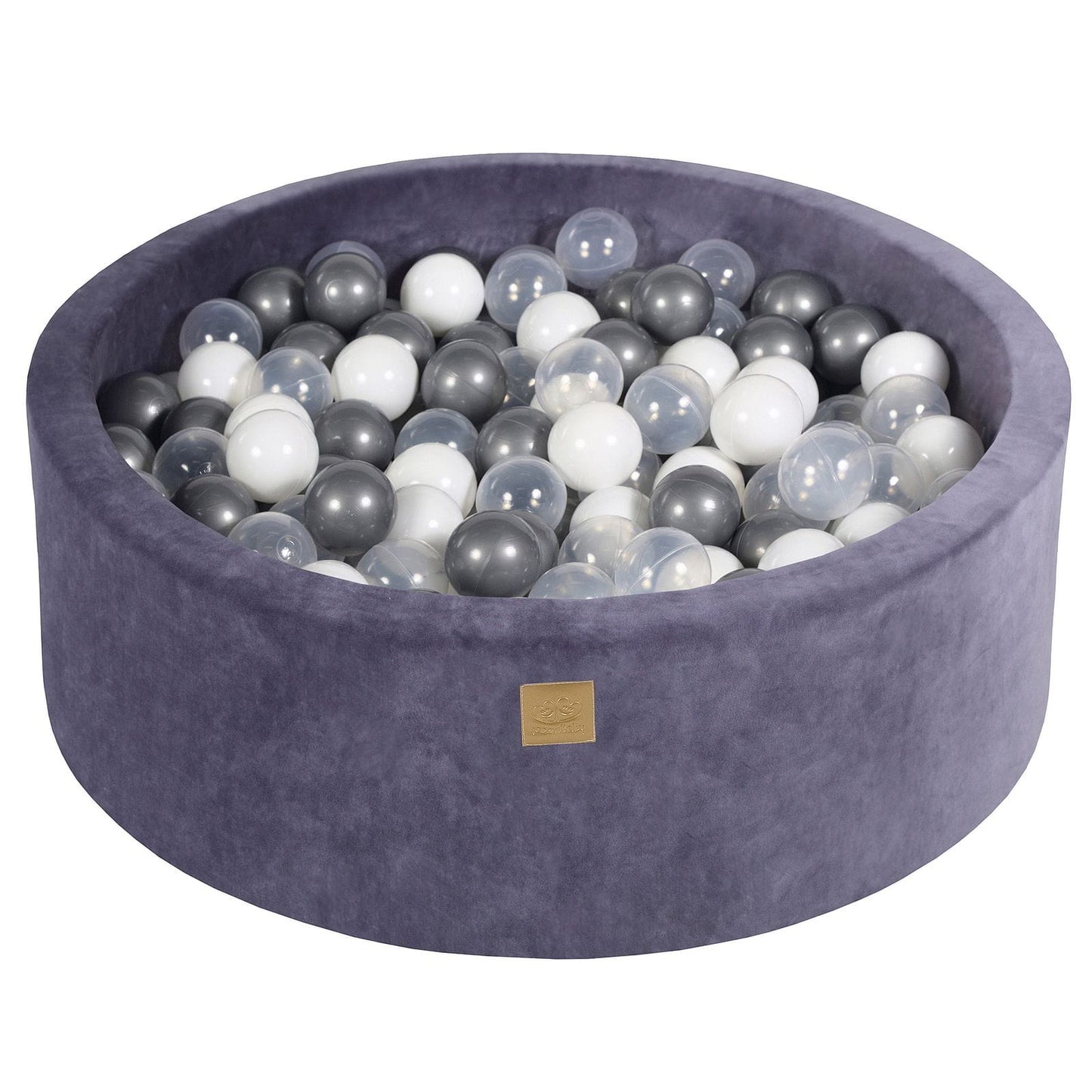 Round ball pit with 200 balls, 90x30cm, grey-blue, velvet