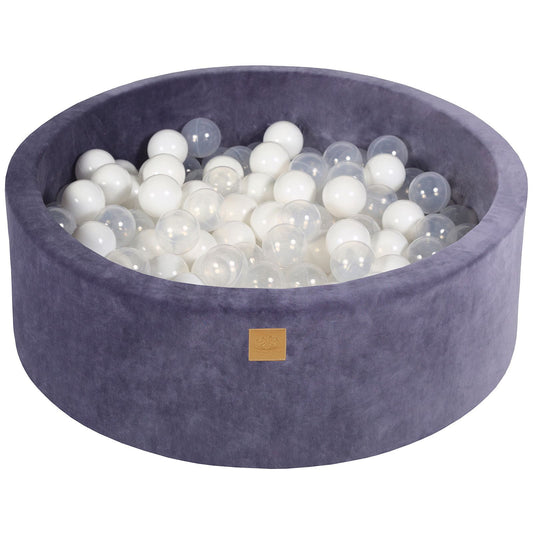 Ronde ballenbak met 200 ballen, 90x30cm, grijsblauw, fluweel