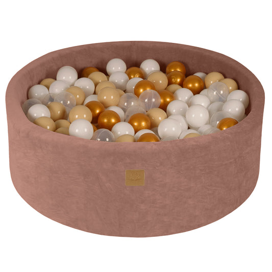 Round ball pit with 200 balls, 90x30cm, Beige, Velvet