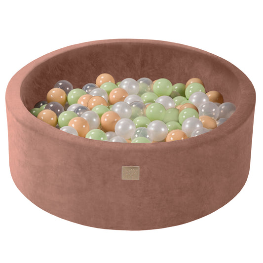 Ronde ballenbak met 200 ballen, 90x30cm, Beige, Fluweel