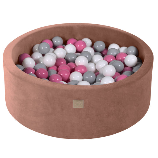 Round ball pit with 200 balls, 90x30cm, Beige, Velvet