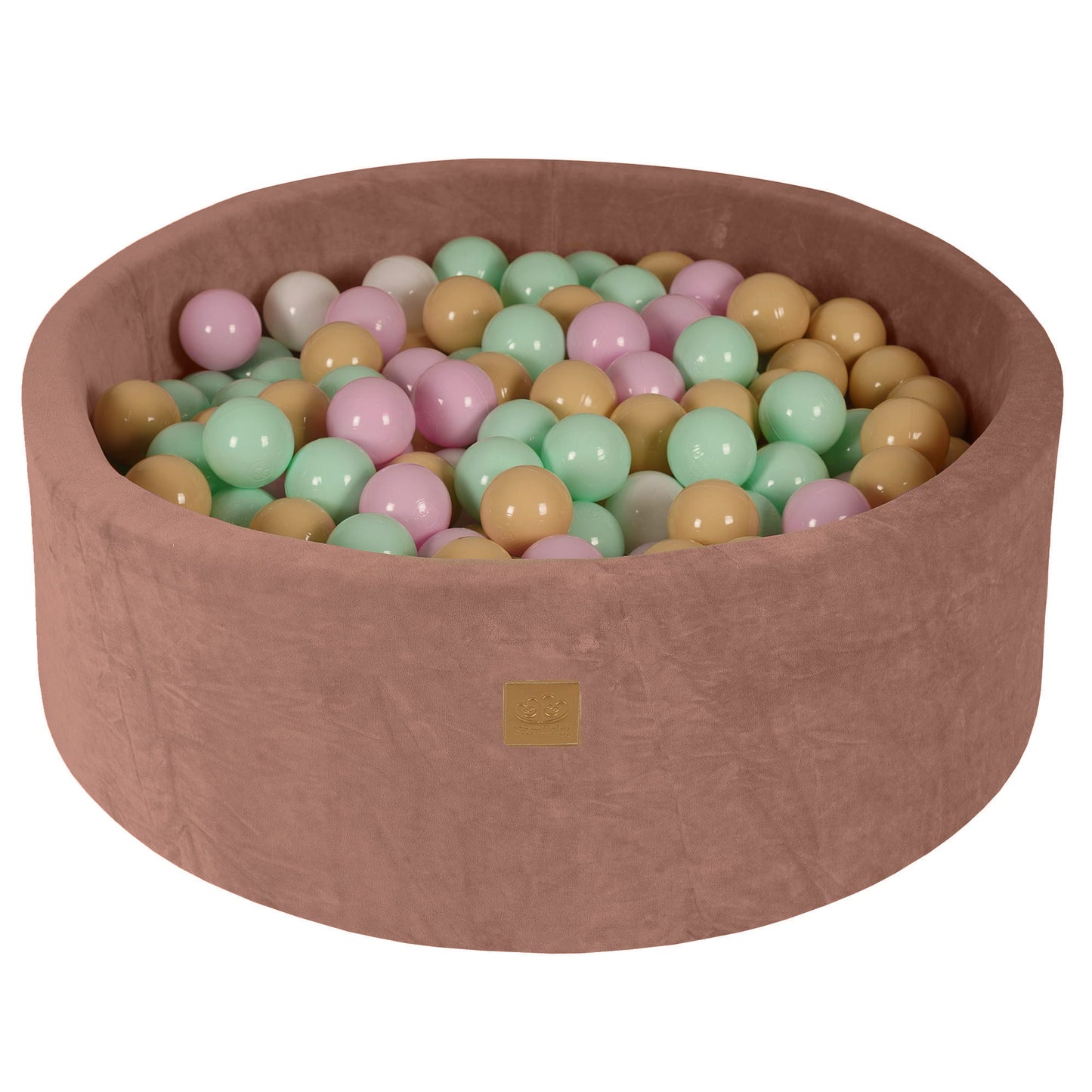 Round ball pit with 200 balls, 90x30cm, Beige, Velvet