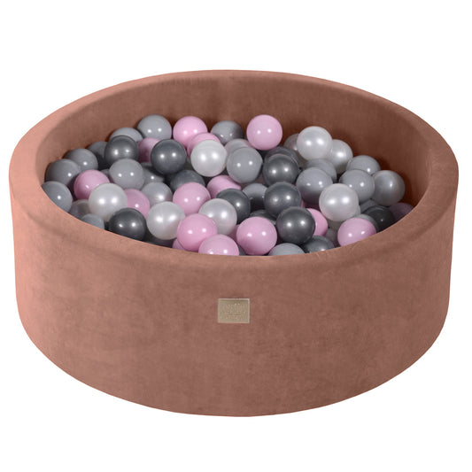 Round ball pit with 200 balls, 90x30cm, Beige, Velvet