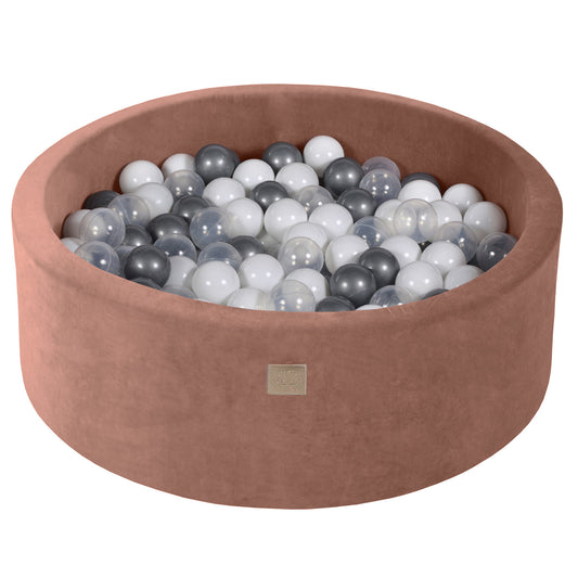 Round ball pit with 200 balls, 90x30cm, Beige, Velvet