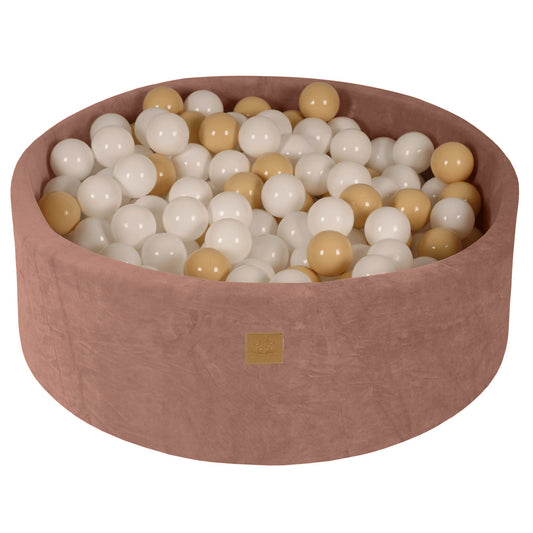 Round ball pit with 200 balls, 90x30cm, Beige, Velvet