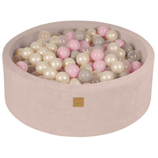 Ronde ballenbak met 200 ballen, 90x30cm, Ecru, Fluweel