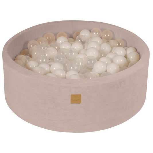 Ronde ballenbak met 200 ballen, 90x30cm, Ecru, Fluweel