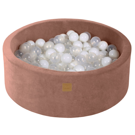 Round ball pit with 200 balls, 90x30cm, Beige, Velvet