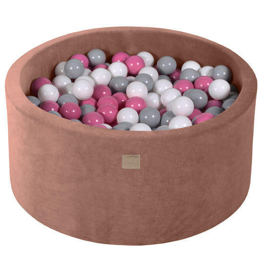 Ronde ballenbak met 300 ballen, 90x40cm, Beige, Fluweel