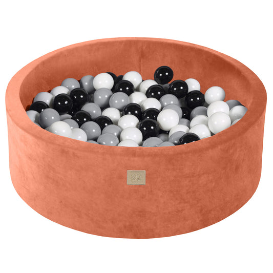 Ronde ballenbak met 200 ballen, 90x30cm, Marsala Rood, Fluweel