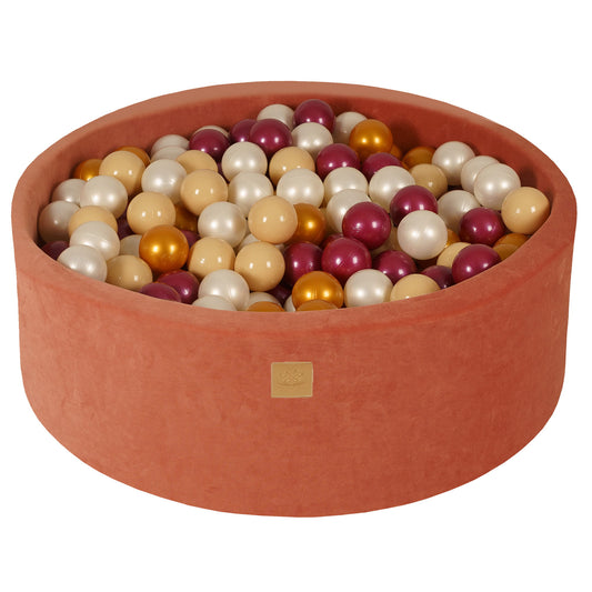 Ronde ballenbak met 200 ballen, 90x30cm, Marsala Rood, Fluweel