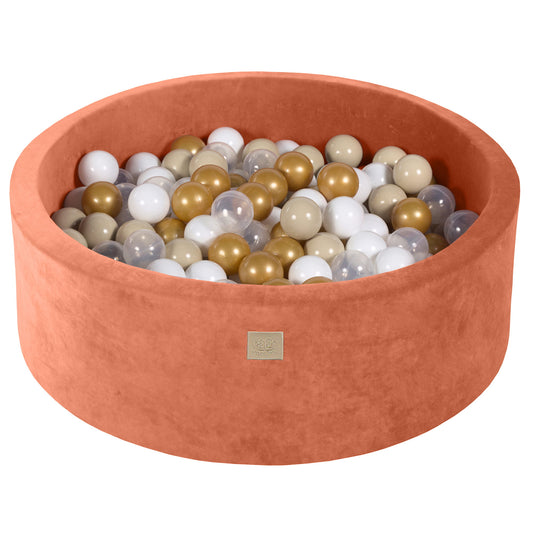 Ronde ballenbak met 200 ballen, 90x30cm, Marsala Rood, Fluweel