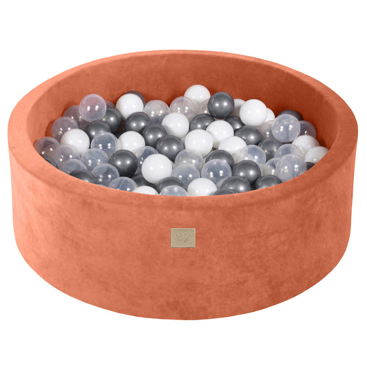 Ronde ballenbak met 200 ballen, 90x30cm, Marsala Rood, Fluweel