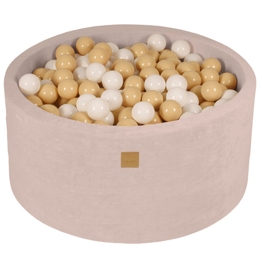 Ronde ballenbak met 300 ballen, 90x40cm, Ecru, Fluweel