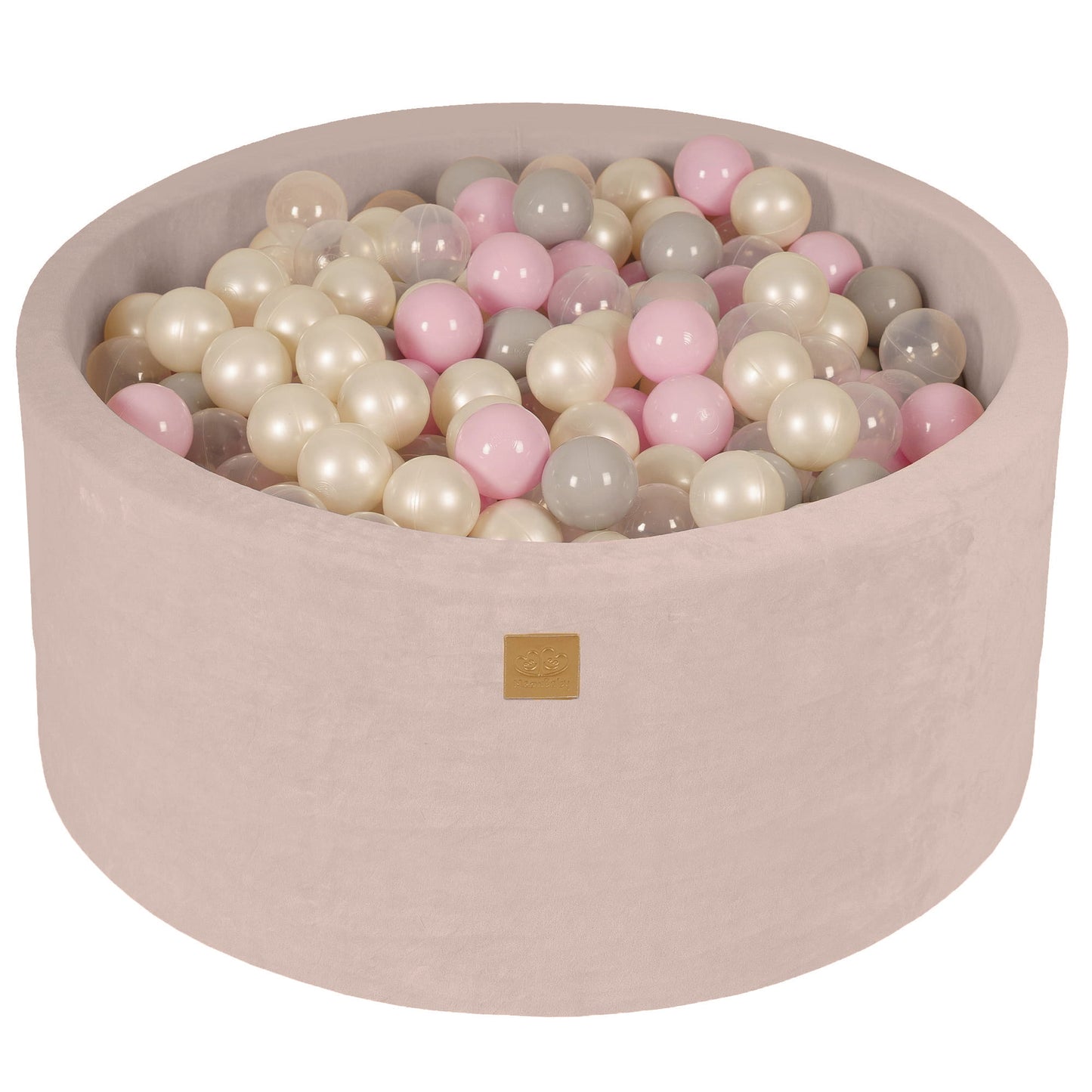 Ronde ballenbak met 300 ballen, 90x40cm, Ecru, Fluweel