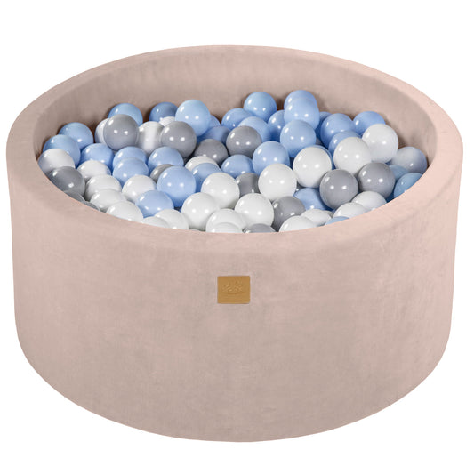 Ronde ballenbak met 300 ballen, 90x40cm, Ecru, Fluweel