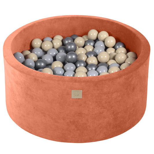 Ronde ballenbak met 300 ballen, 90x40cm, Marsala Rood, Fluweel