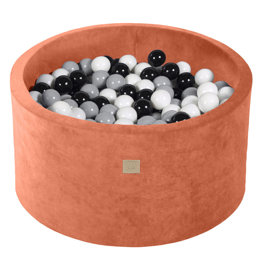 Ronde ballenbak met 300 ballen, 90x40cm, Marsala Rood, Fluweel