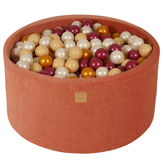 Ronde ballenbak met 300 ballen, 90x40cm, Marsala Rood, Fluweel