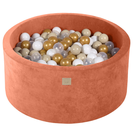 Ronde ballenbak met 300 ballen, 90x40cm, Marsala Rood, Fluweel