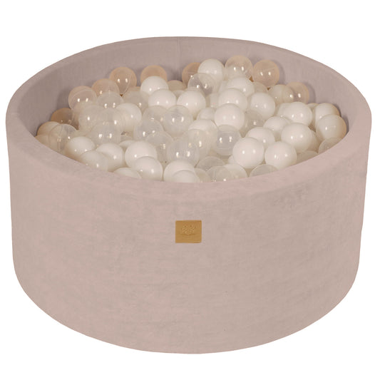 Ronde ballenbak met 300 ballen, 90x40cm, Ecru, Fluweel