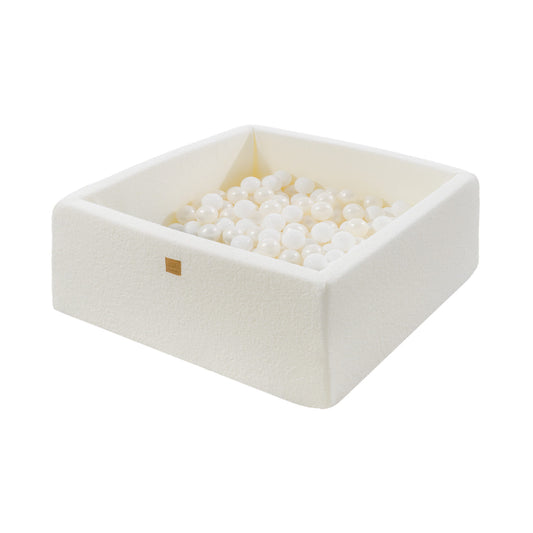 Square Ball Pit with 200 balls, 90x90x40cm, White, Boucle