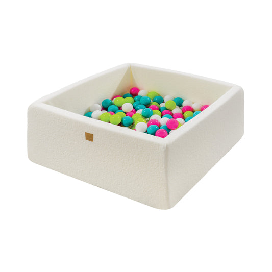 Square Ball Pit with 400 balls, 110x110x40cm, White, Boucle