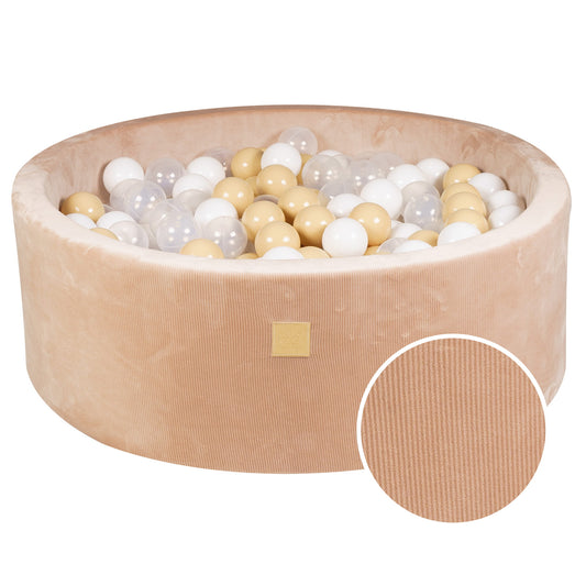 Ronde ballenbak met 200 ballen, 90x30cm, zand, fluwelen corduroy